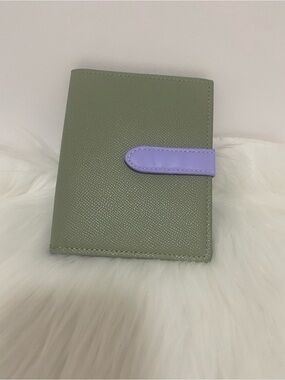 Sage Green Passport Holder Wallet Card Case with Lavender Strap